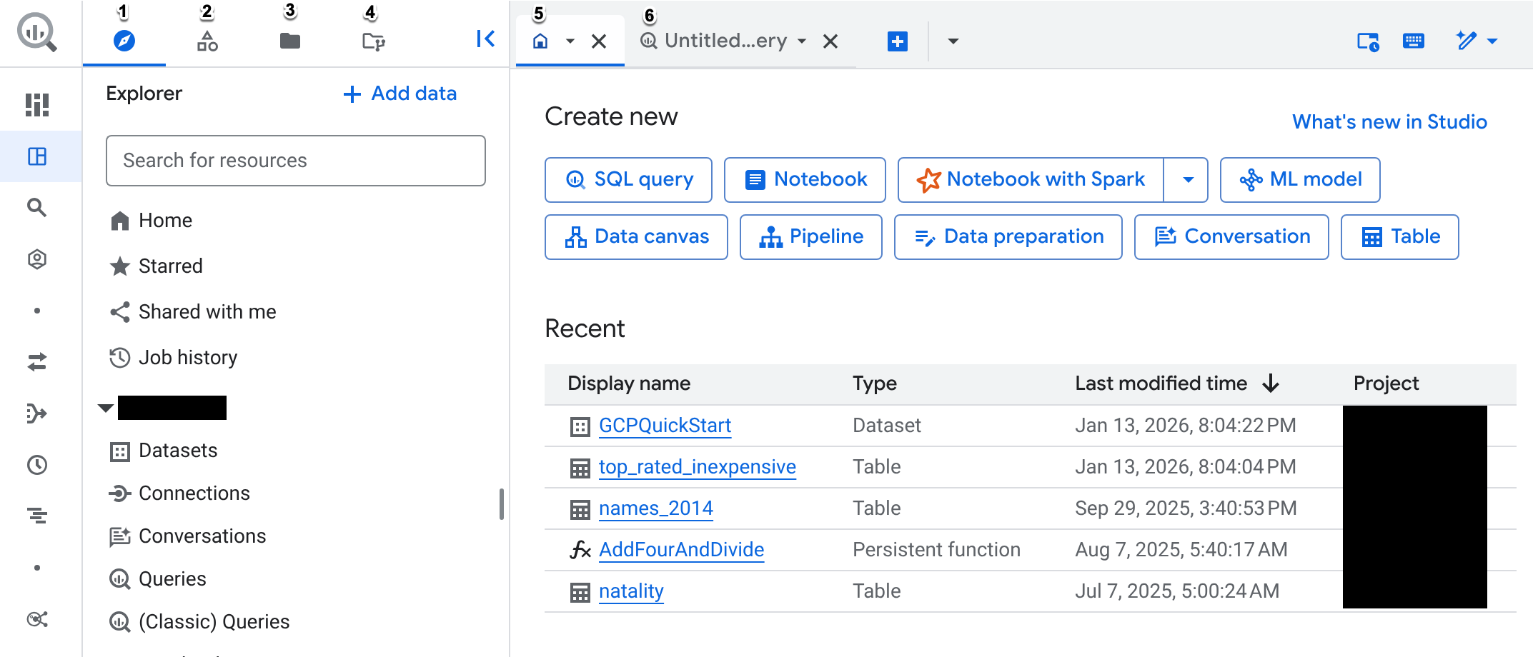 הרכיבים של BigQuery Studio.