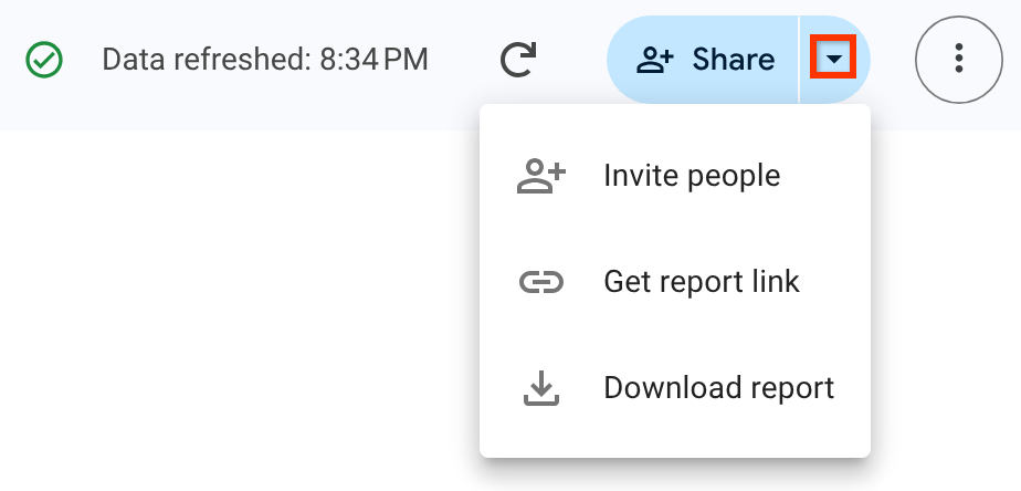Il menu di condivisione in Data Studio.