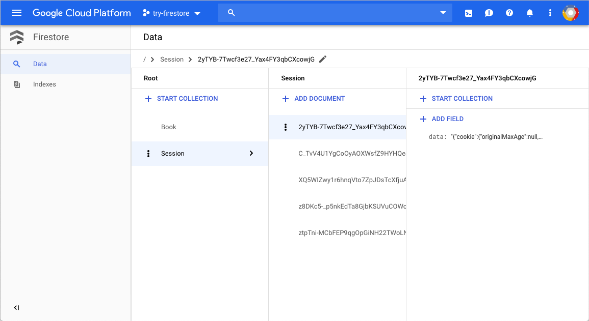 Firestore sessions in Trusted Cloud console.