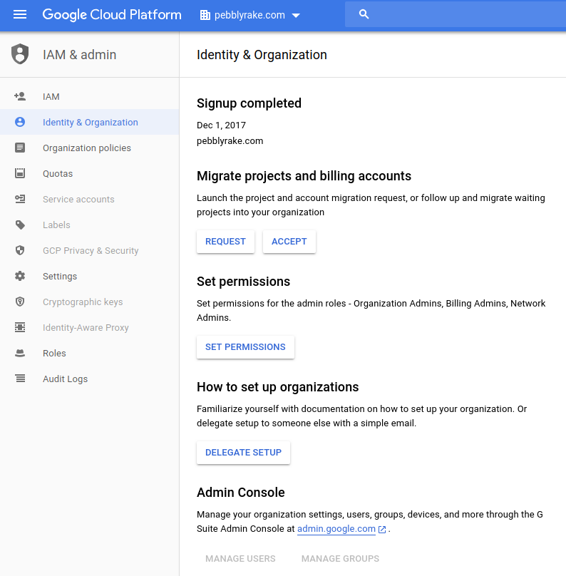 Interfaz de usuario del asistente de configuración de organización