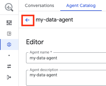 Go back icon to return to the Agents page from the agent editing
page.