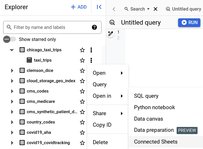 Open a table in Connected Sheets