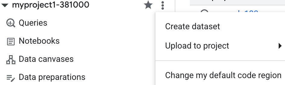 The Create dataset menu option.
