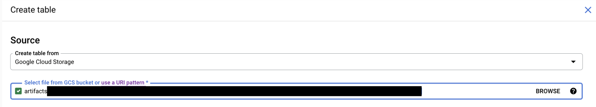 選取來源檔案，建立 BigQuery 資料表