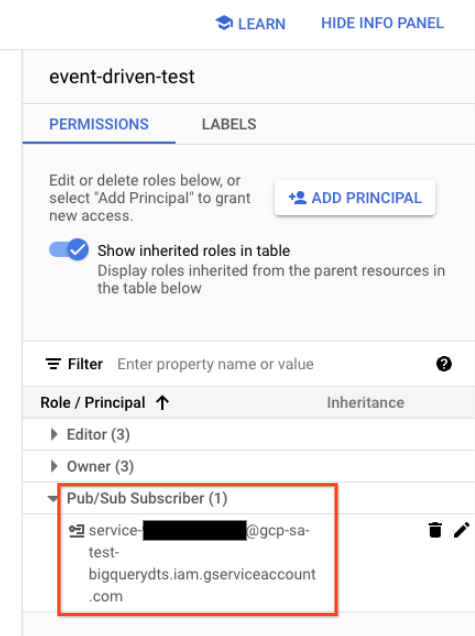 Verify if the service agent has pubsub.subscirber on the subscription.
