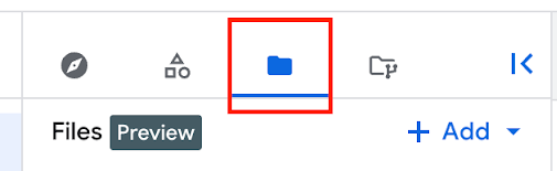 BigQuery Studio 内の [**ファイル**] ペインの場所。