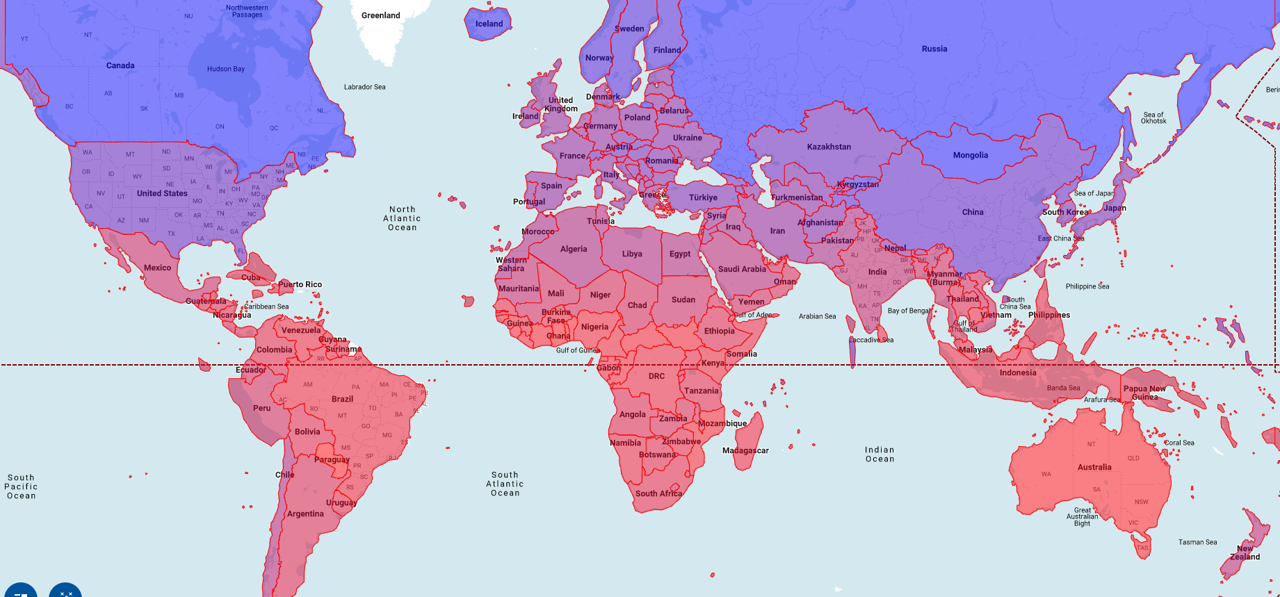 Carte avec des pays colorés en fonction de la température moyenne.