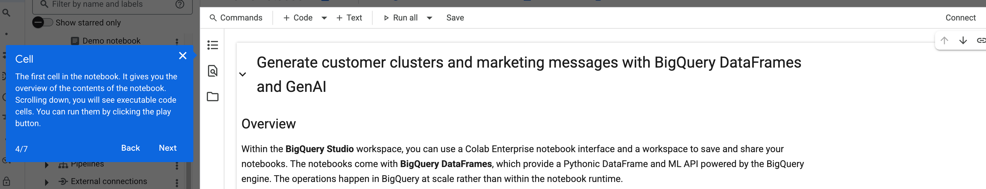 Guide de démonstration des notebooks Colab.