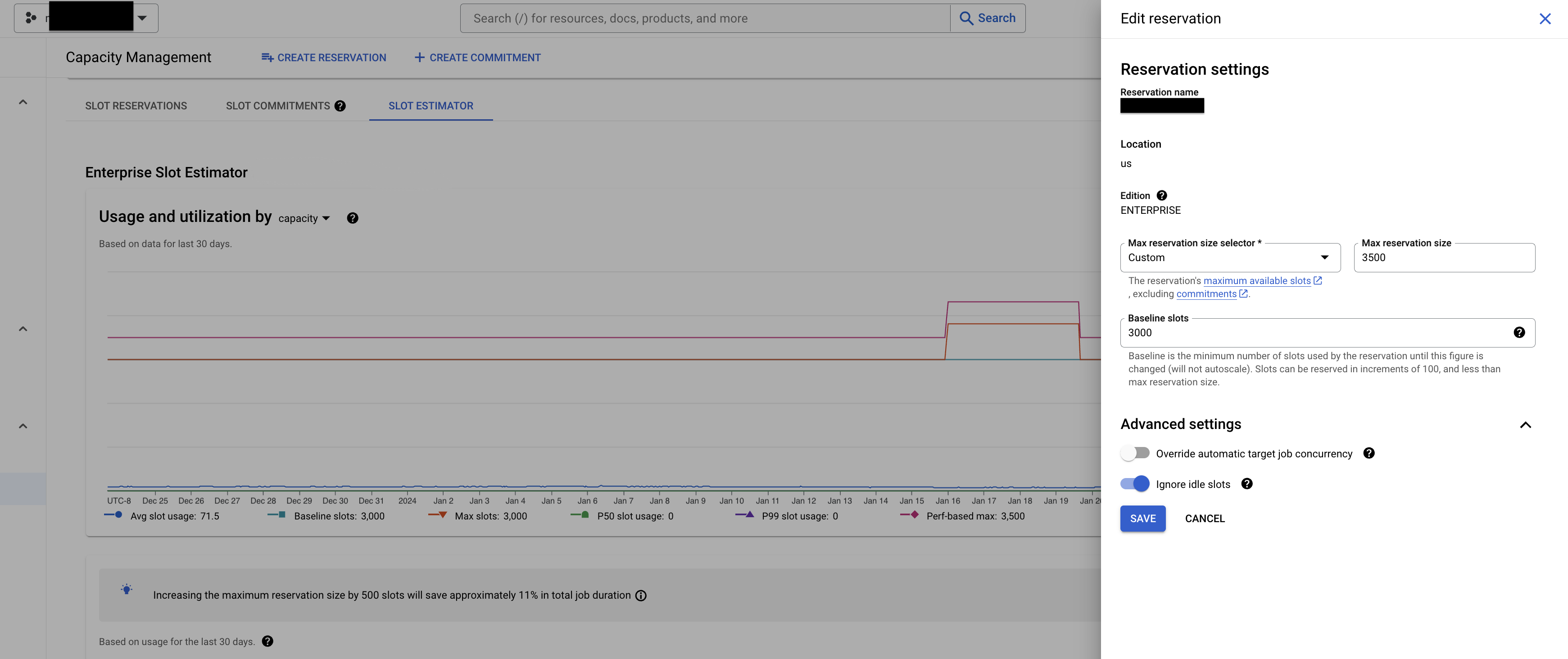Reserva de edição da recomendação de reserva do recomendador de slot no
consoleTrusted Cloud .