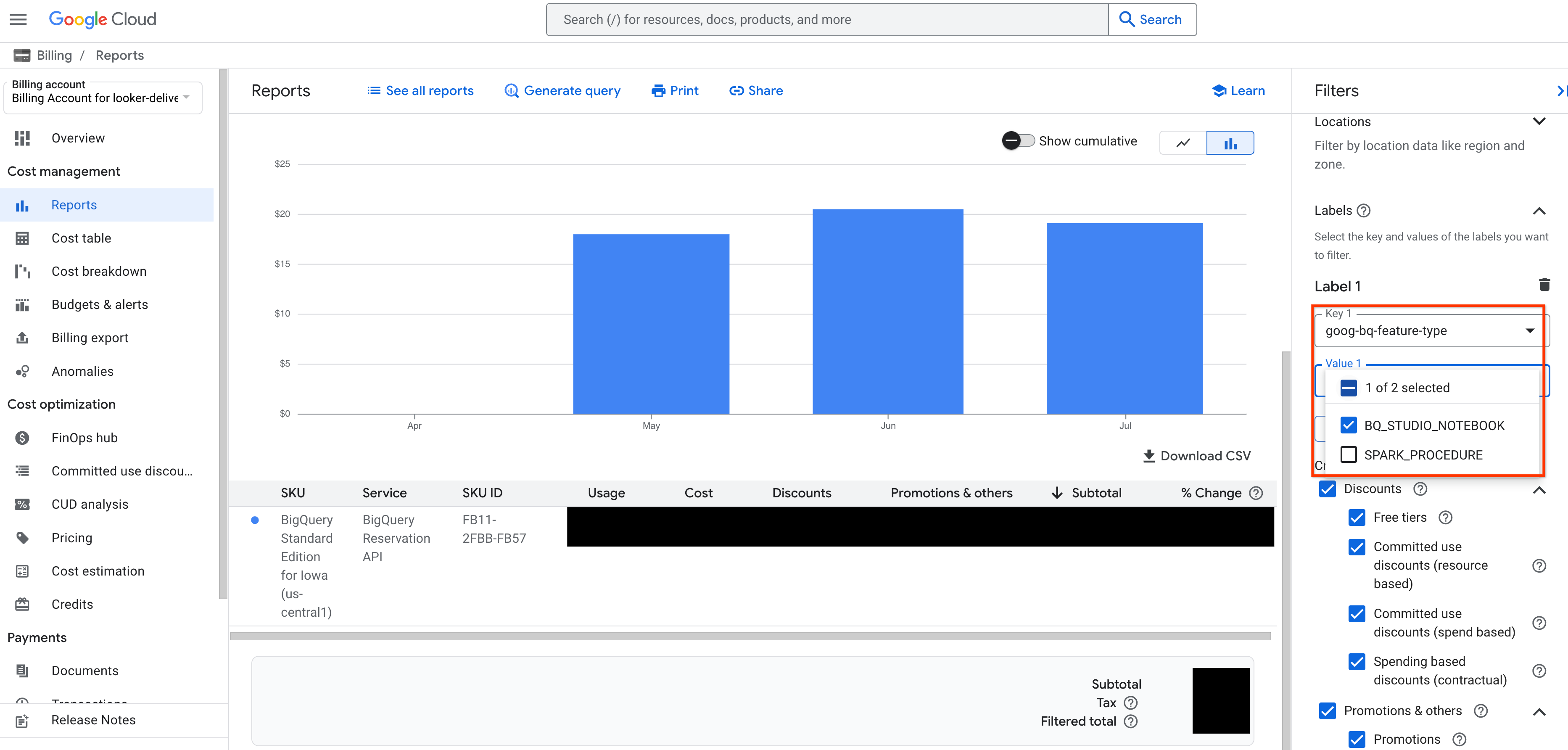 דוח שימוש ביחידות קיבולת של מחברת BigQuery Studio.