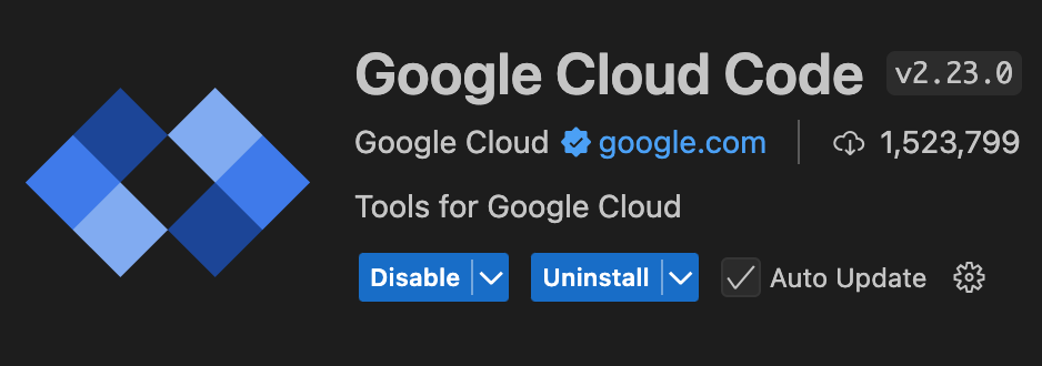 L'estensione Google Cloud Code nella console VS Code.
