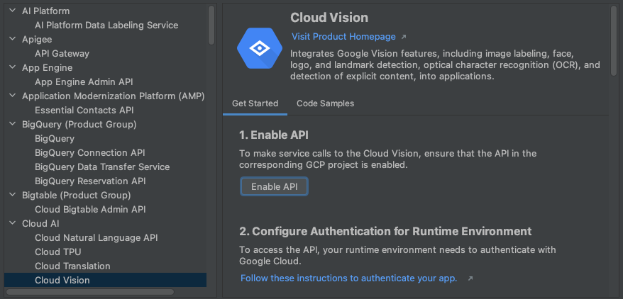 显示 Cloud API 列表的 Cloud API 资源管理器。