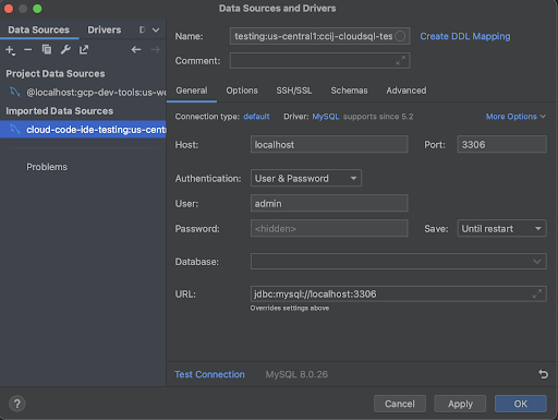 Cuadro de diálogo Data Sources and Drivers