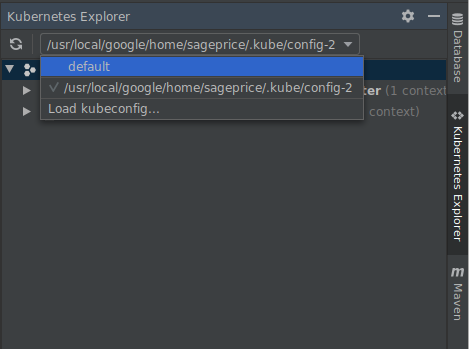 展開 kubeconfig 下拉式選單。