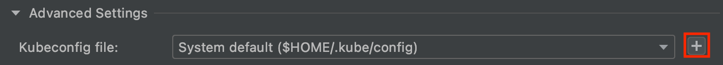 在「執行設定」中編輯 kubeconfig 設定。提供下拉式選單，可選取已新增的 kubeconfig，以及新增 kubeconfig 的按鈕。