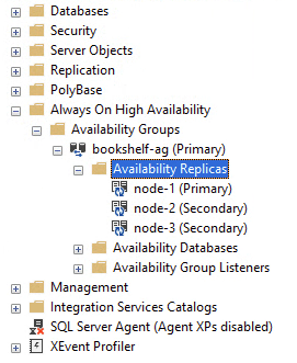 O Object Explorer mostra os grupos de disponibilidade.