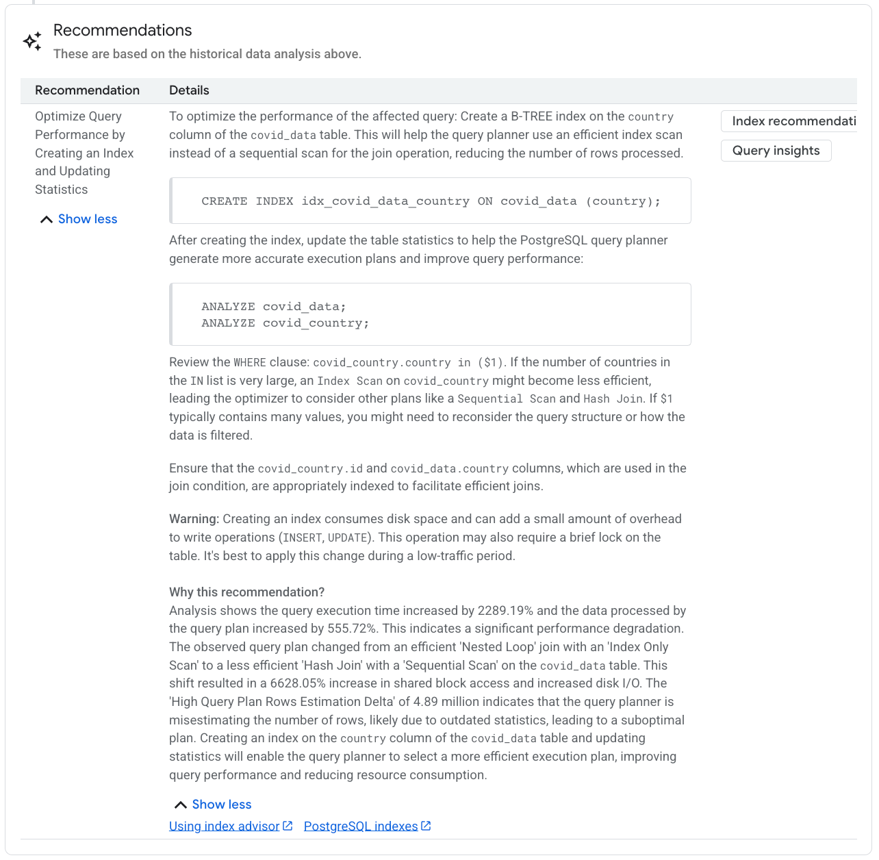 Recomendações para resolver problemas de simultaneidade e otimizar consultas