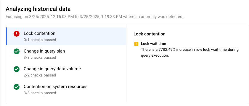 Analysis results for a slow query including situation and evidence