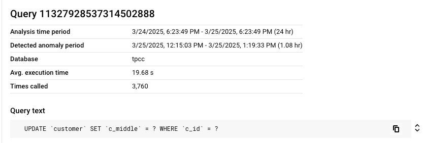 Query analysis information screen
