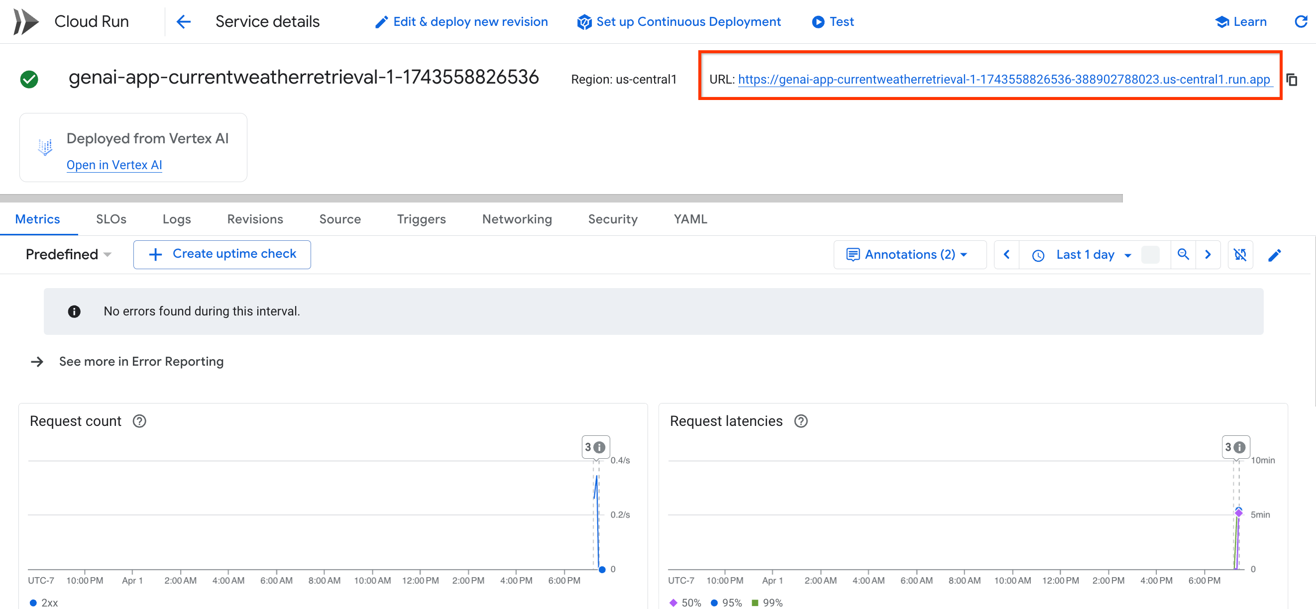 Link aplikasi di halaman Cloud Run tidak memiliki kunci yang ditambahkan