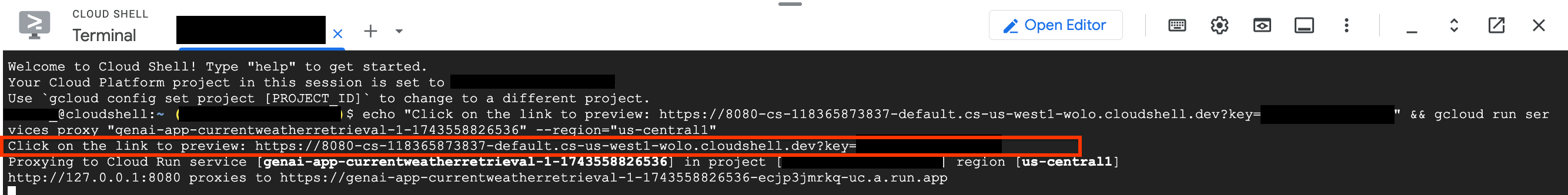 Link akses lokal di Cloud Shell