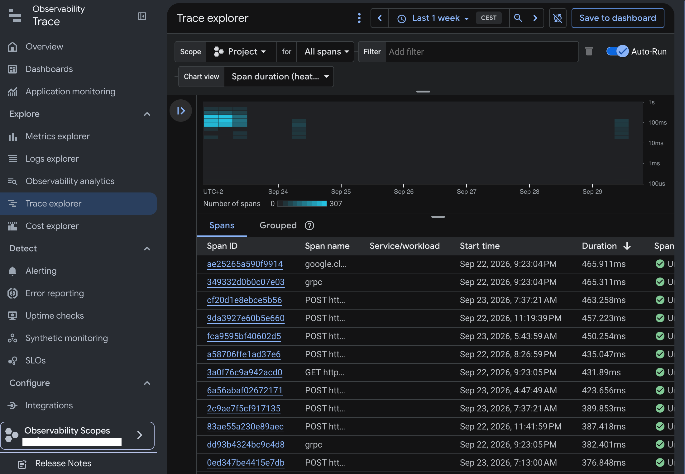 Cloud Trace 中的 Trace 探索器视图