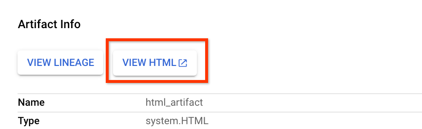 פרטי פריט מידע שנוצר בתהליך פיתוח (Artifact) בפורמט HTML במסוף