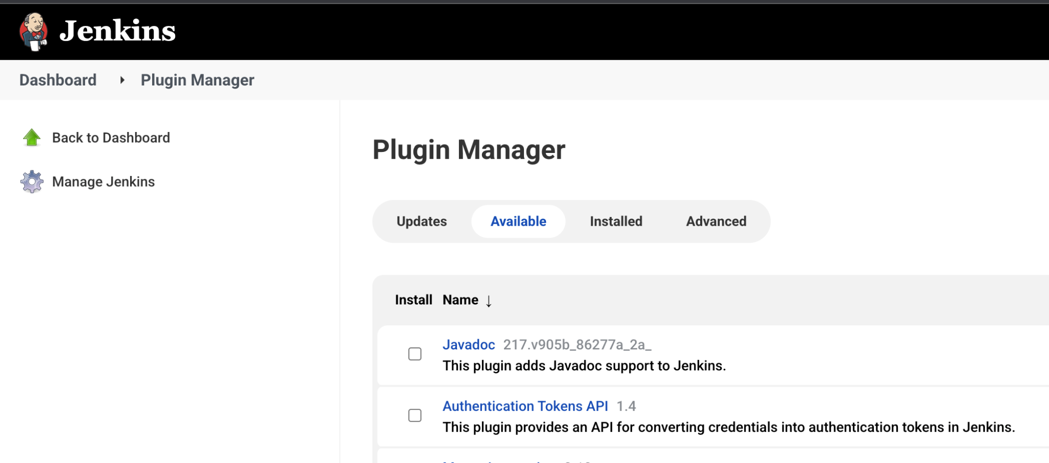 Gestor de complementos de Jenkins.