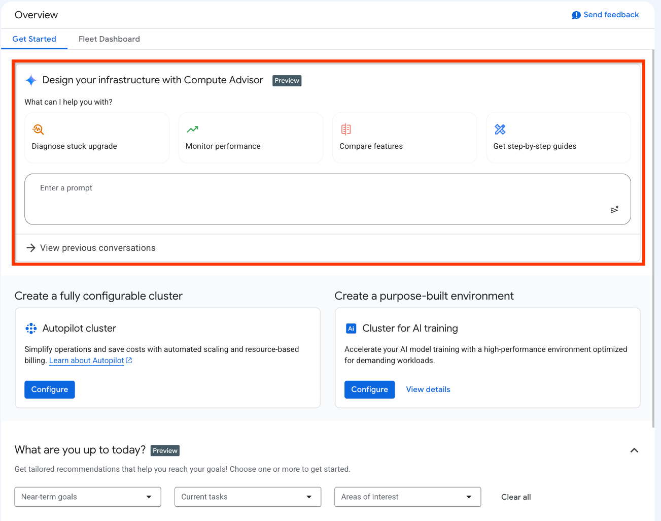 Compute Advisor 페이지와 이를 구성하는 UI 요소의 스크린샷