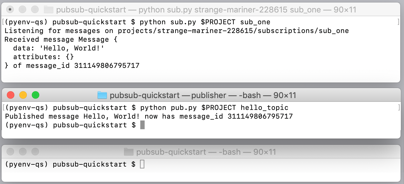 L&#39;applicazione Publisher
  pubblica il messaggio e assegna un ID messaggio. L&#39;applicazione Subscriber 1
  riceve il messaggio &quot;Hello World&quot; e invia un
  riconoscimento