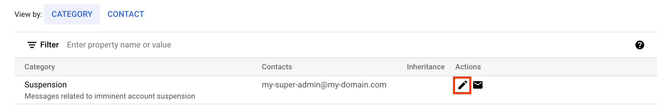 A screenshot highlighting the option to edit a contact from the Essential Contacts page.