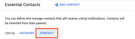 A screenshot highlighting the option to select Contact from the Essential Contacts page.